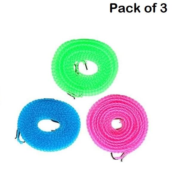 Rope-Nylon Clothesline Rope Windproof with Hooks Pack of 3 (5M)