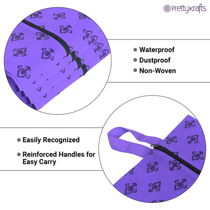 PrettyKrafts Shoe Bag with Center Zipper- Large (Set of 3 pcs) - Purple