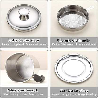 Stainless Steel Oil Pot With Filter & Lid