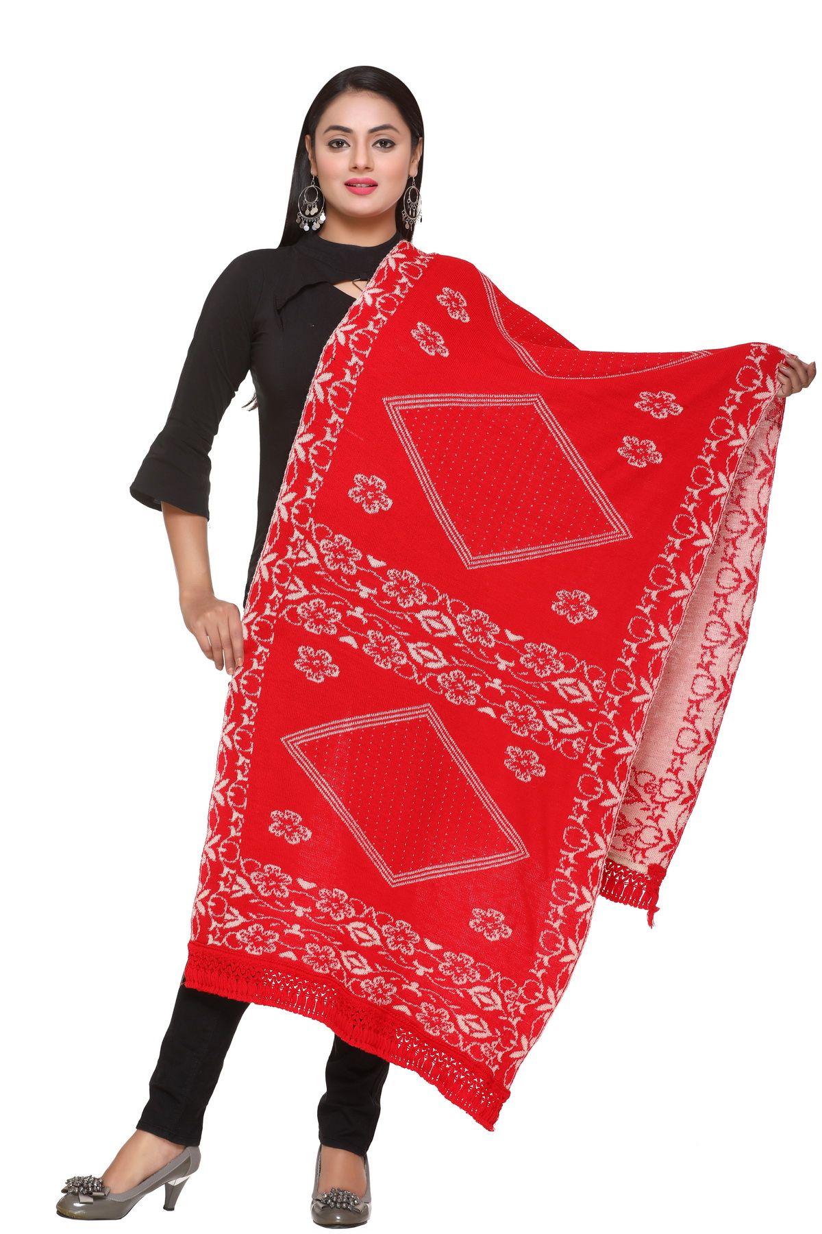 Women's Woolen Floral Pattern Winter Stole