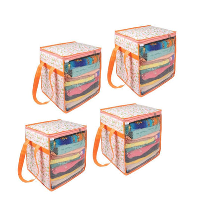 Saree Cover - Printed Non Woven Saree Cover with Handles and Transparent Front (Pack of 4)