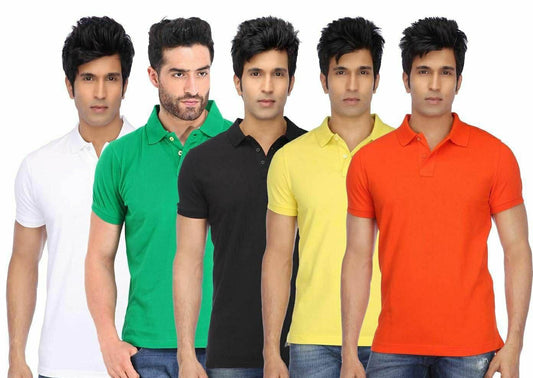 Poly Cotton Solid Half Sleeves Mens Polo T-shirt (Pack of 5)