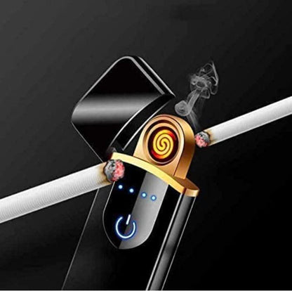 Rechargeable Windproof Slim Coil Lighter with Smart Fingerprint Sensor Double Side Ignition Lighter Cigarette