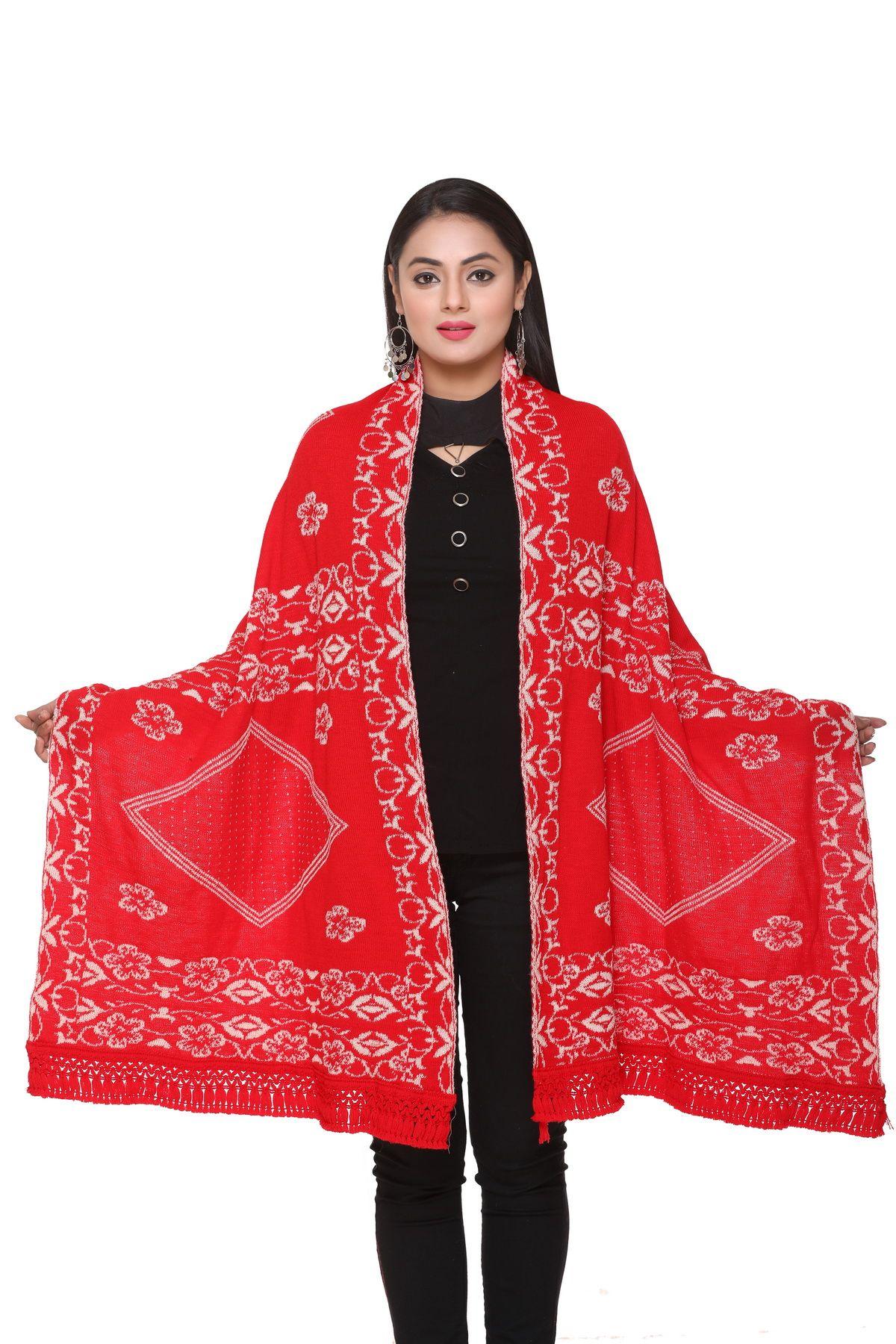 Women's Woolen Floral Pattern Winter Stole