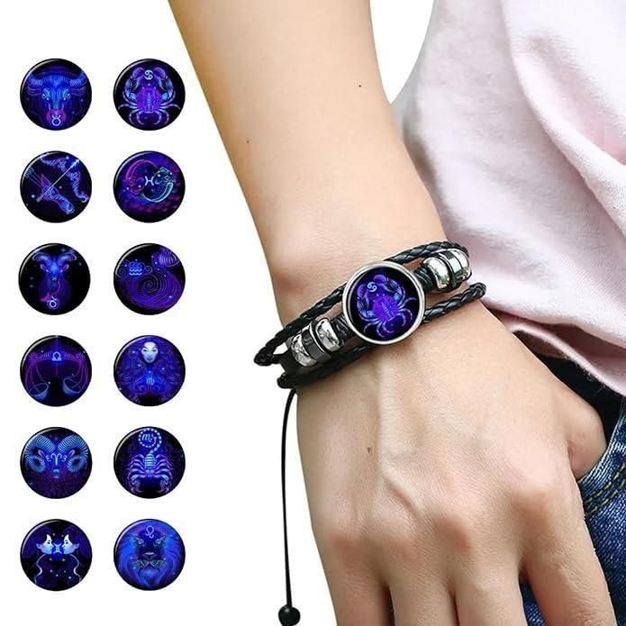 Constellation Bracelets Zodiac Guardian Bracelet Black Leather Bracelet Adjustable