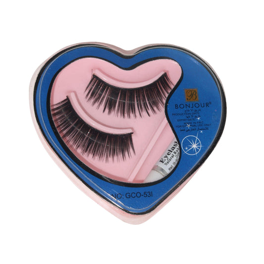 Bonjour 3d Eyelashes With Glue (1 Pair Of Eyelashes + 1 Glue) & Free Nail Sets