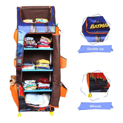 Cloth Organizer - 5 Shelf Folding Wardrobe Organizer With Wheels