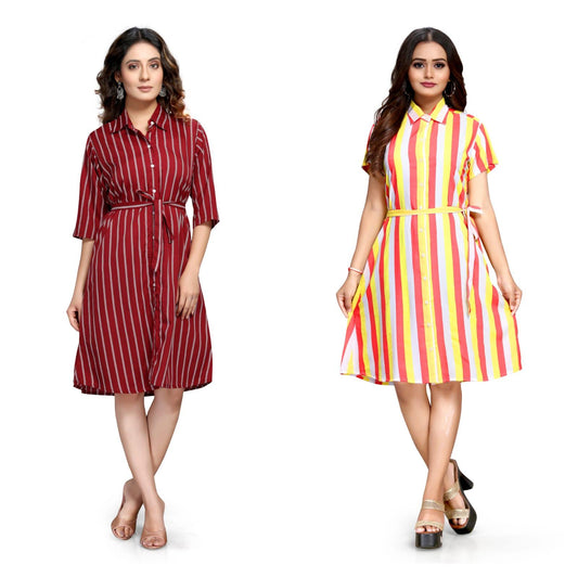 Women's Crepe Printed Shirt Style Short Dress Buy 1 Get 1 Free