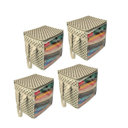 Saree Cover - Printed Non Woven Saree Cover with Handles and Transparent Front (Pack of 4)