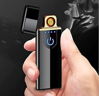 Rechargeable Windproof Slim Coil Lighter with Smart Fingerprint Sensor Double Side Ignition Lighter Cigarette