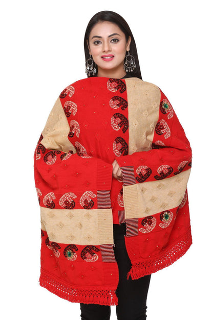 Women's Woolen Color Block Pattern Winter Stole