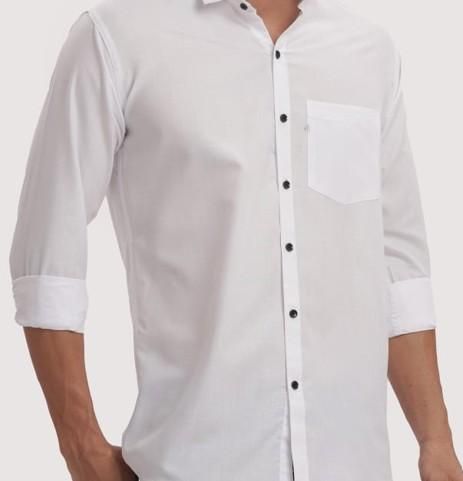 Men's Solid Satin Stylish Casual Shirt White