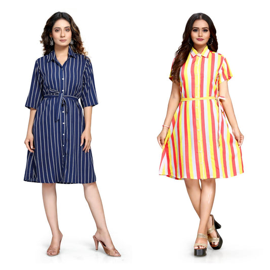 Women's Crepe Printed Shirt Style Short Dress Buy 1 Get 1 Free