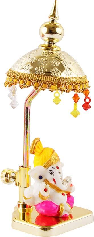 Exquisite Marble Ganesh with Umbrella Elegant Idol Decorative Showpiece - 20 cm  (Polyresin, Multicolor)