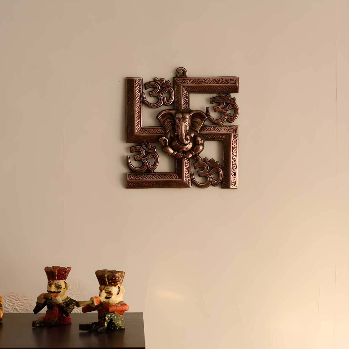 eCraftIndia Lord Ganesha on Om Swastik Metal Wall Hanging