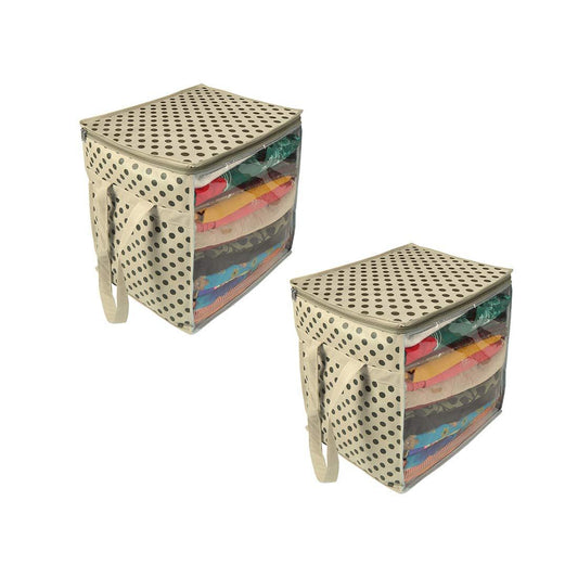 Saree Cover - Printed Non Woven Saree Cover with Handles and Transparent Front (Pack of 2)