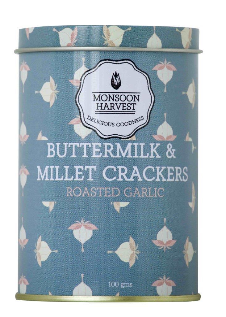 Monsoon Harvest Buttermilk & Millet Crackers - Roasted Garlic 100 Gms (Pack of 3)
