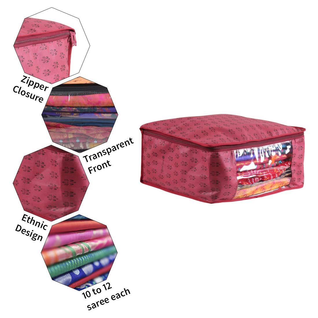 Saree Cover - Printed Non Woven Saree Cover with Transparent Window (Set of 3)
