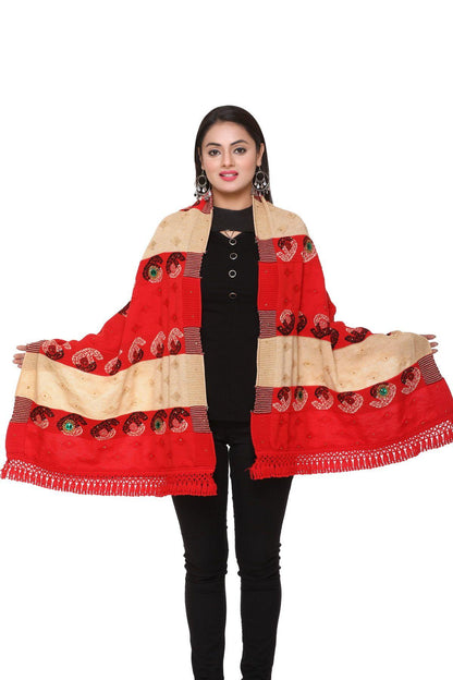 Women's Woolen Color Block Pattern Winter Stole