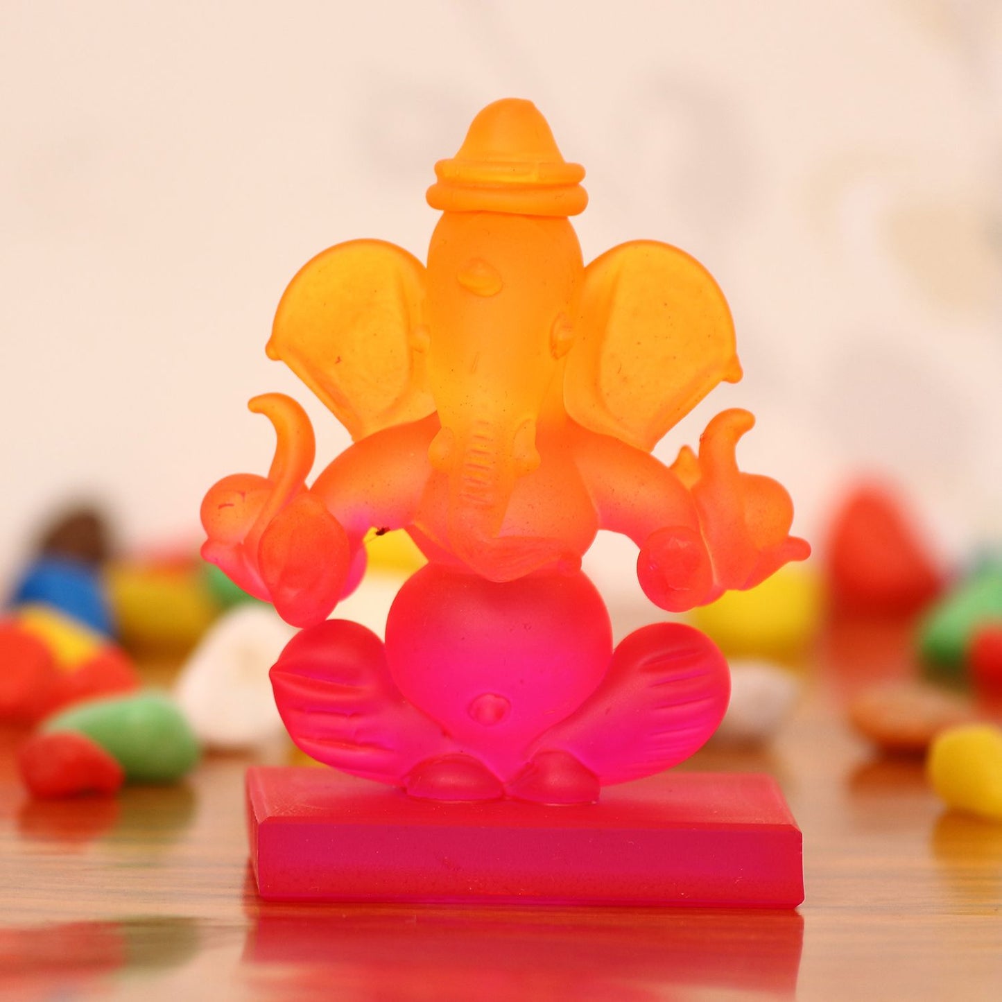 eCraftIndia Pink and Orange Double Sided Crystal Car Ganesha Showpiece